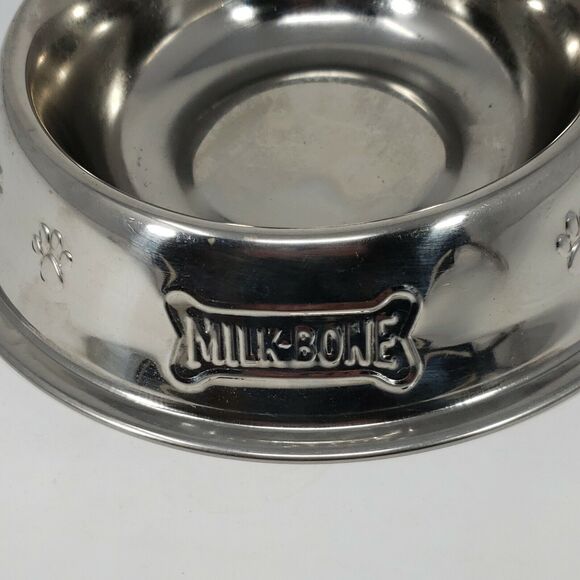 Milk Bone Other - Milk Bone Dog Biscuits Milk-Bone Food or Water Dish Bowl Chrome Collectible VTG